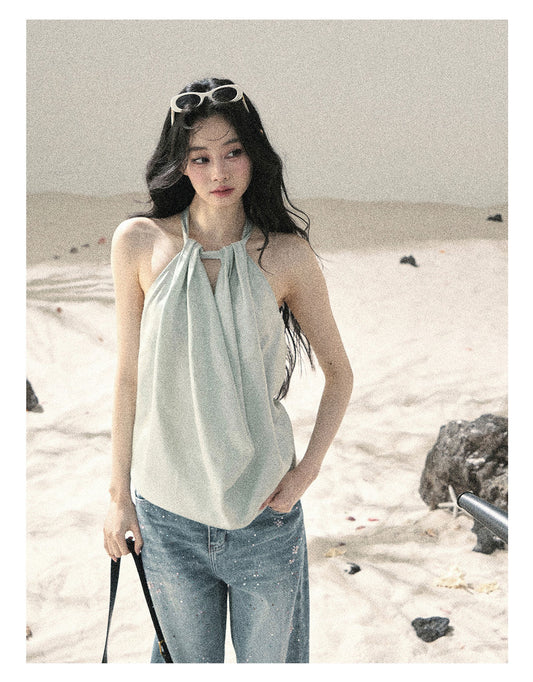 ShaoYeYan Aomalm Flowing Silk French Satin Halter Top