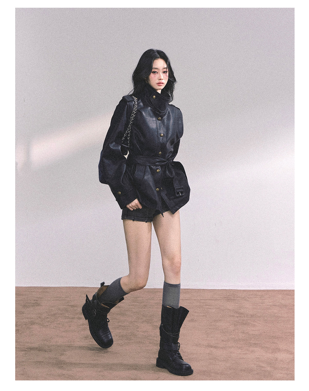 ShaoYeYan UK Time Zone Loose Fit Biker PU Leather Jacket