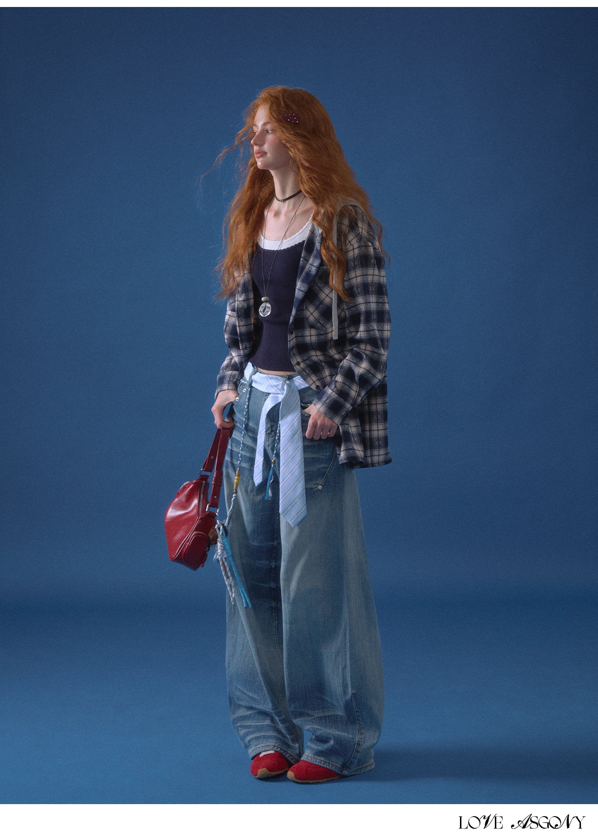 AsGony Retro Plaid Colorblock Hooded Shirt