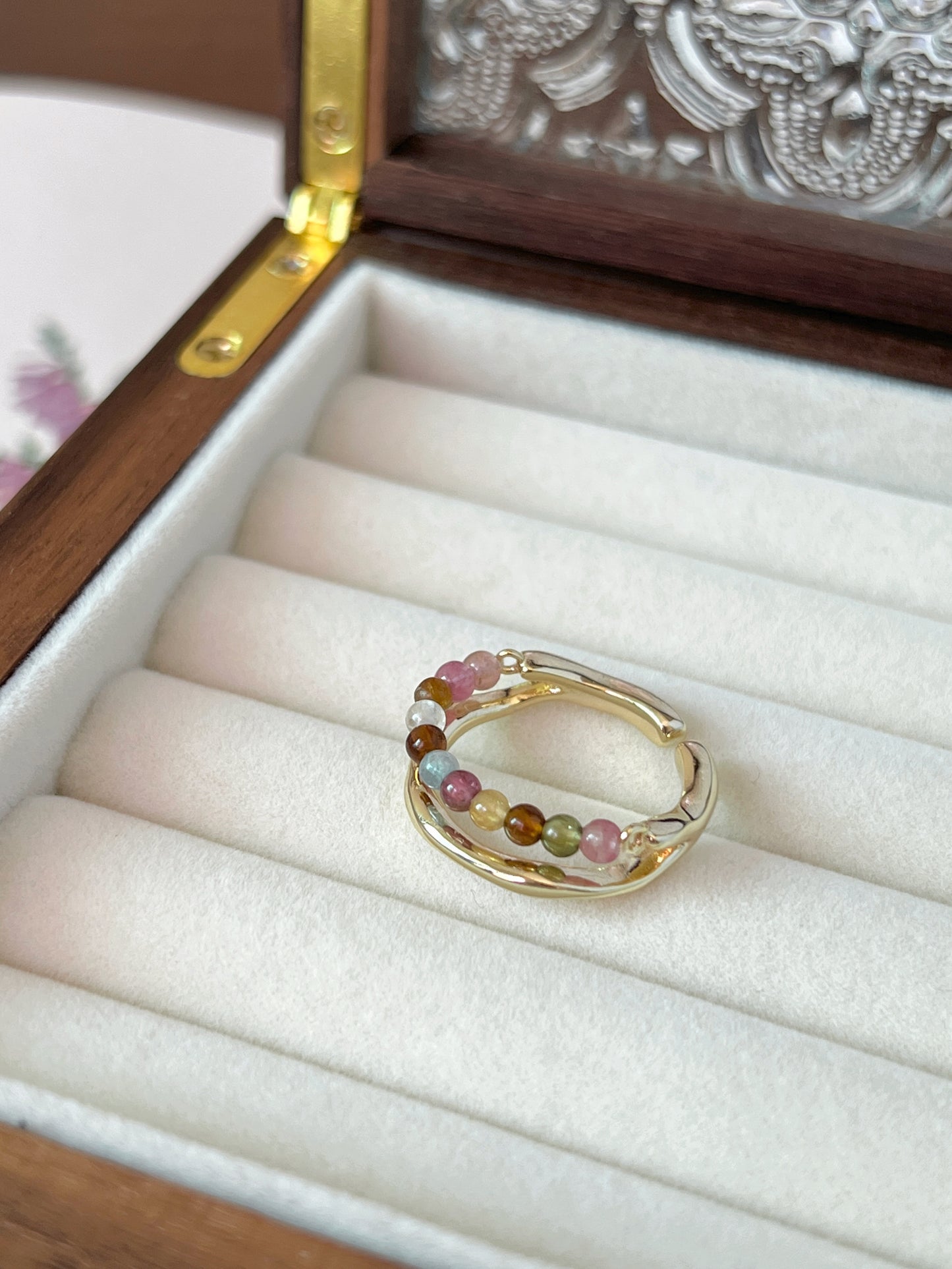 VIGVOG Tourmaline & Pearl Statement Ring