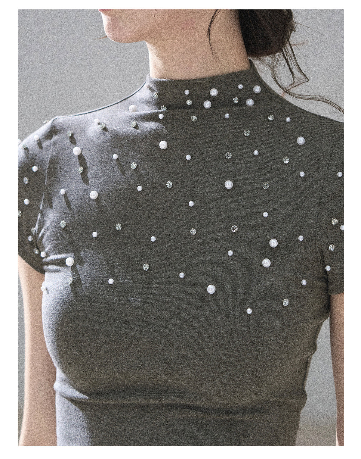 ShaoYeYan Aomalm Scattered Among the Stars Beaded Short Sleeve Top