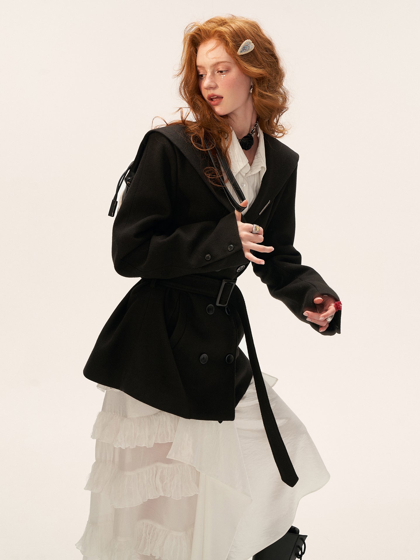 MAMC Buttoned Collar Academic Style Wool Blend Coat