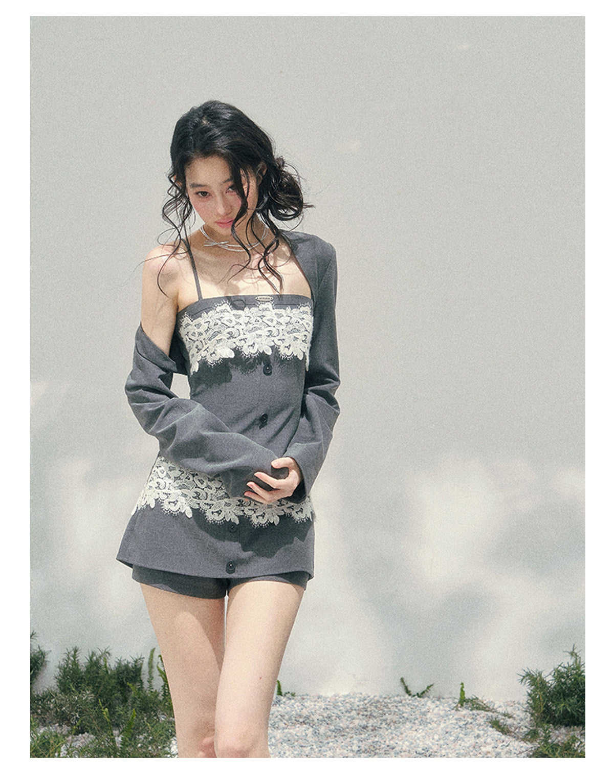 ShaoYeYan Aomalm Lace Undercurrent French Three-Piece Set