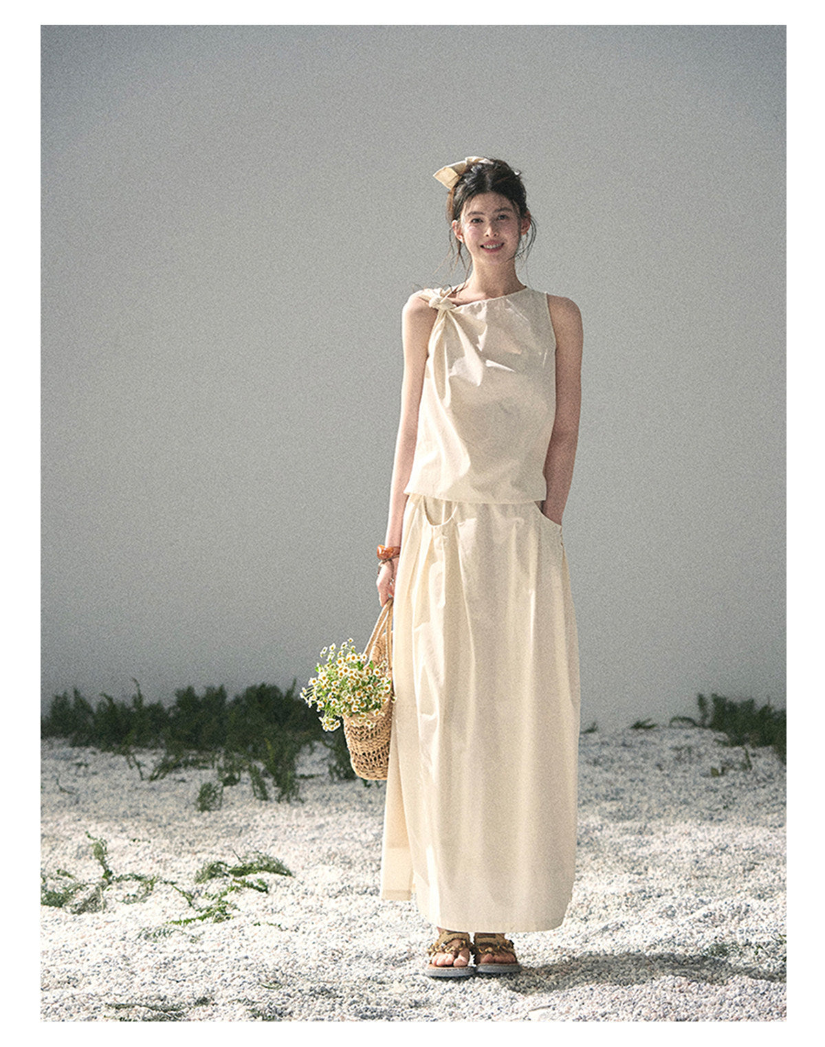 ShaoYeYan Aomalm White Pleated Poem Elegant Two-Piece Set