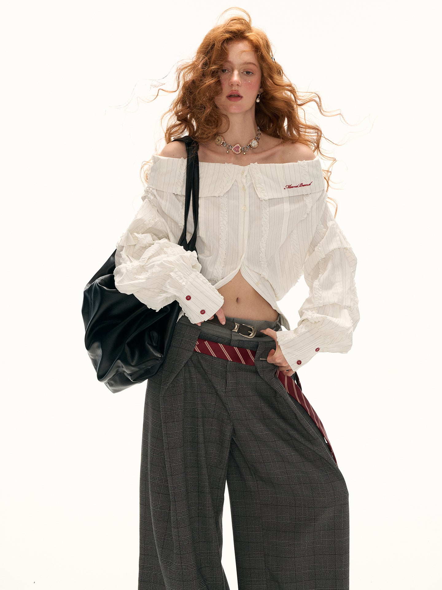 MAMC Oversized V-Neck Striped Shirt