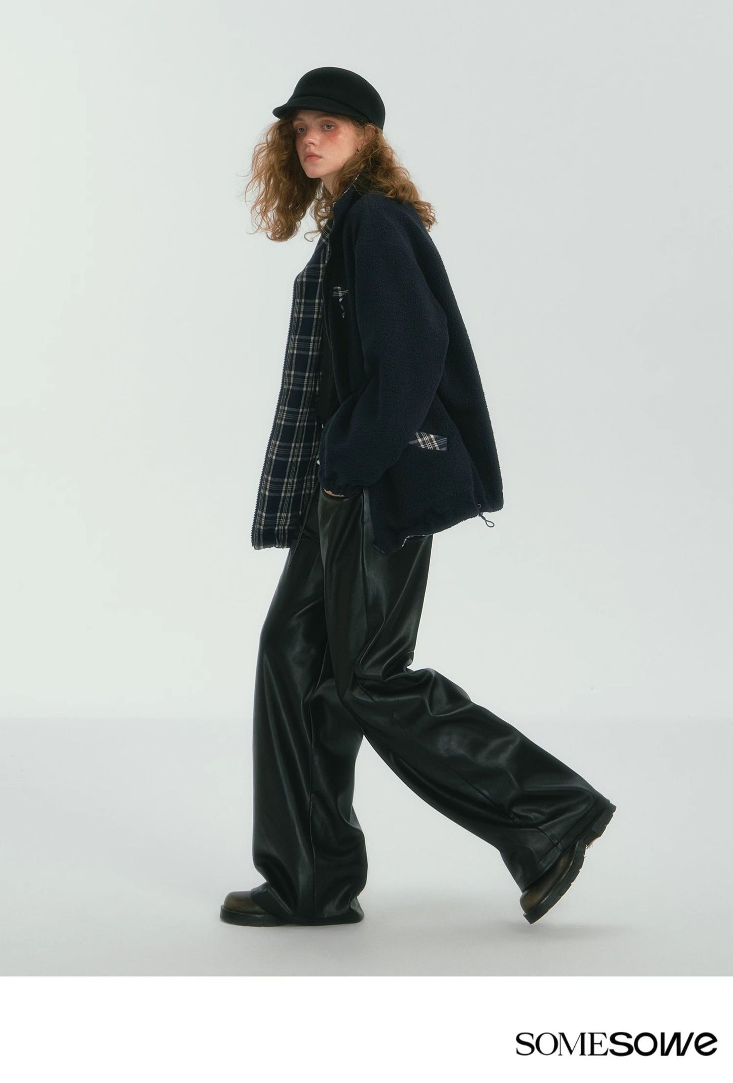 SOMESOWE Lace-Paneled PU Leather Pants