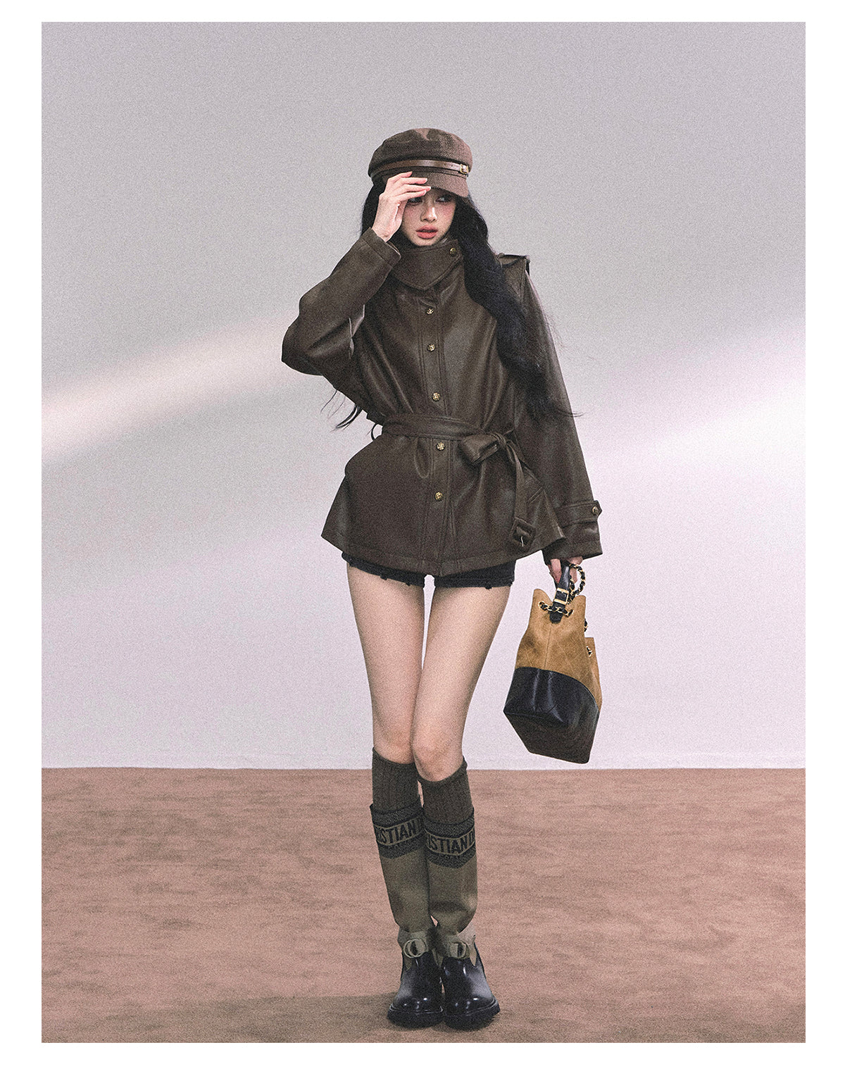 ShaoYeYan UK Time Zone Loose Fit Biker PU Leather Jacket