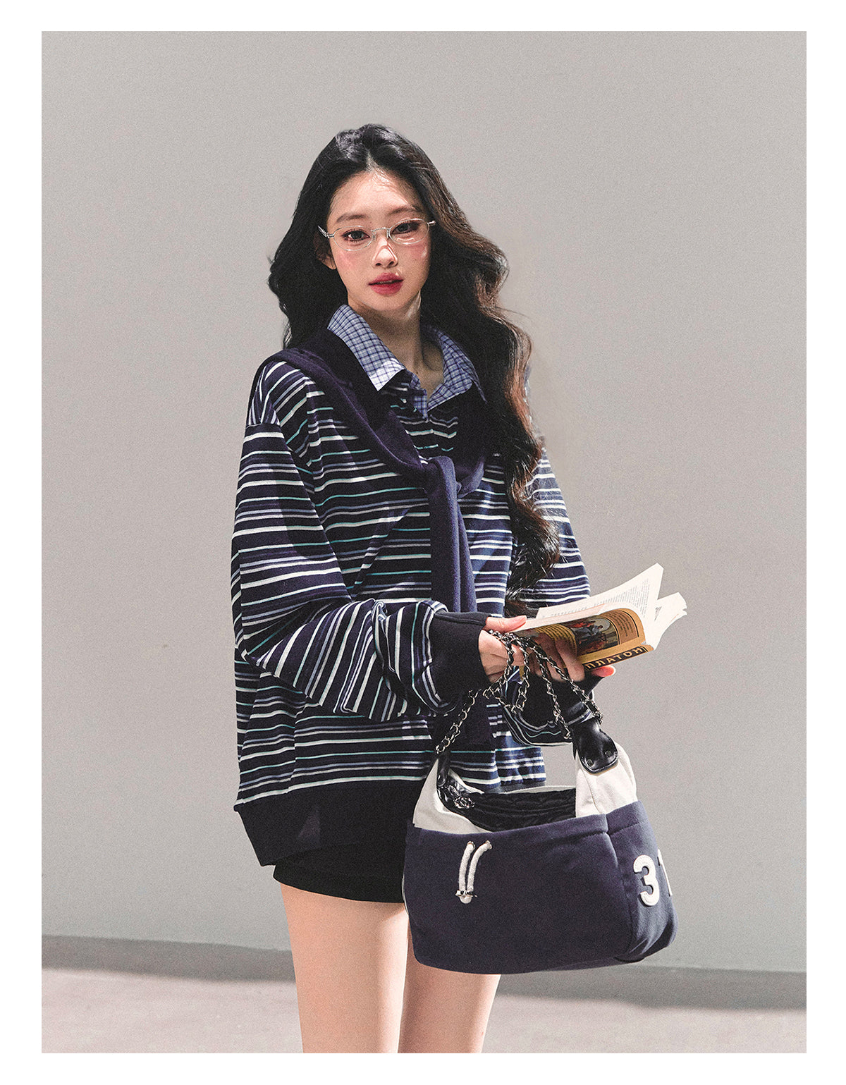 ShaoYeYan Fake Two-Layer Striped Polo Collar T-Shirt