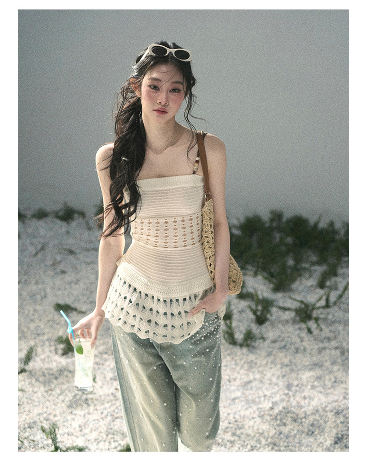ShaoYeYan Aomalm Gap of Existence French Knit Hollow Cami