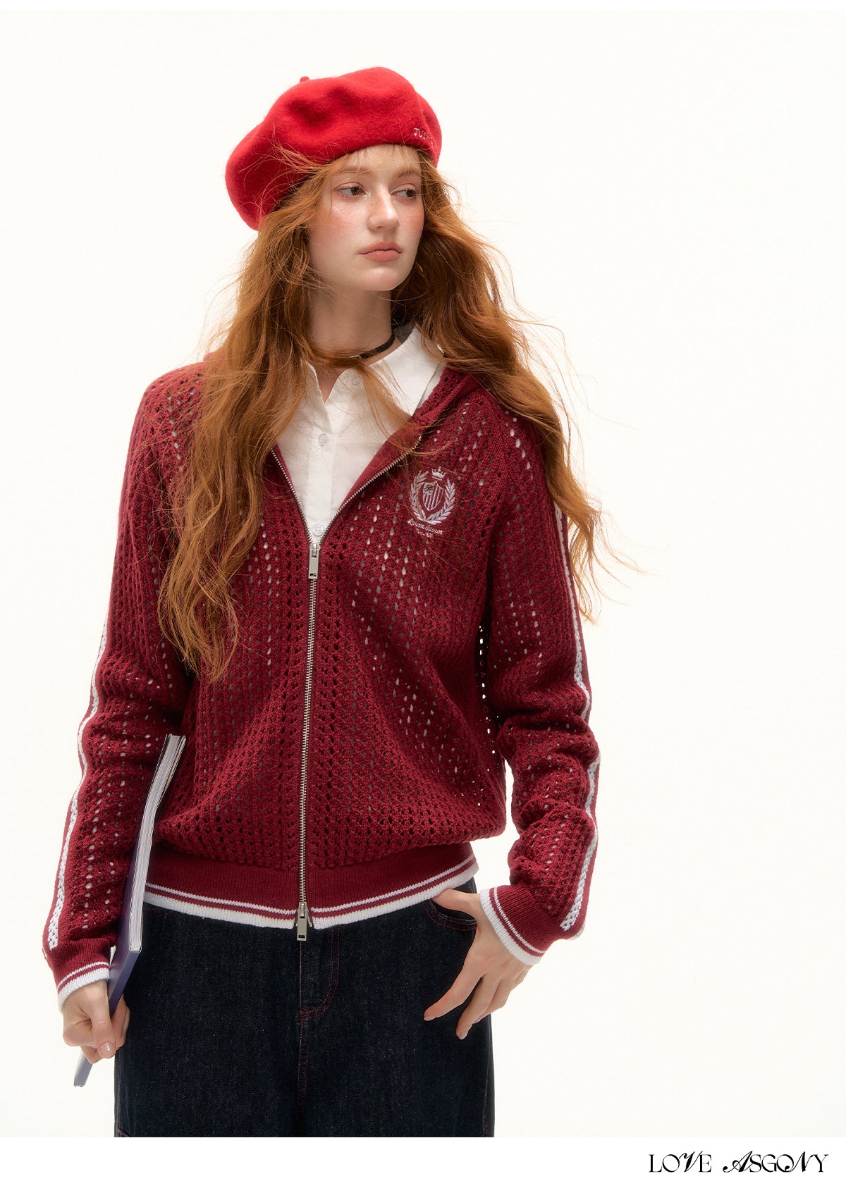 AsGony Sporty Academic Colorblock Embroidered Sweater