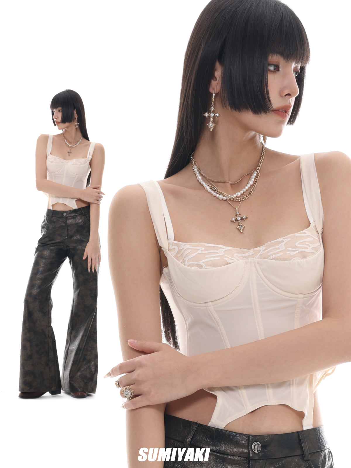 SUMIYAKI Baroque Pearl Cross Necklace