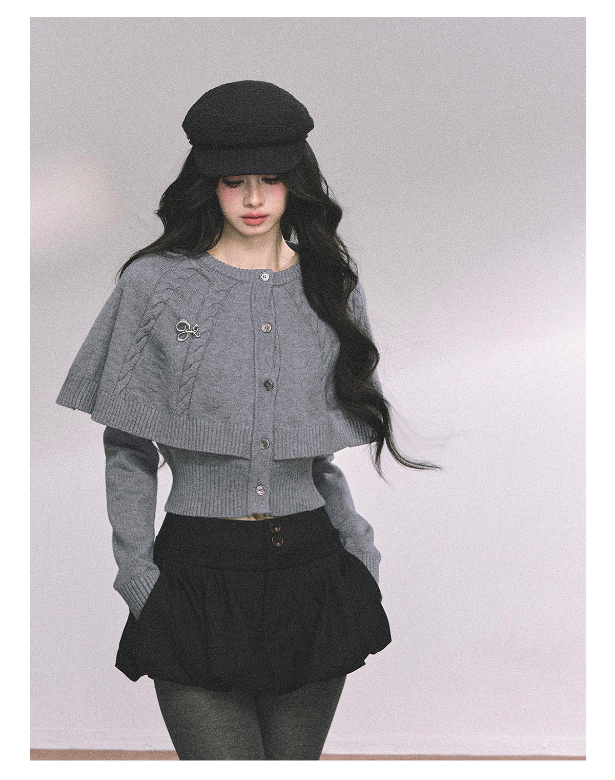ShaoYeYan Miss Daisy American Knit Cable Cape Sweater
