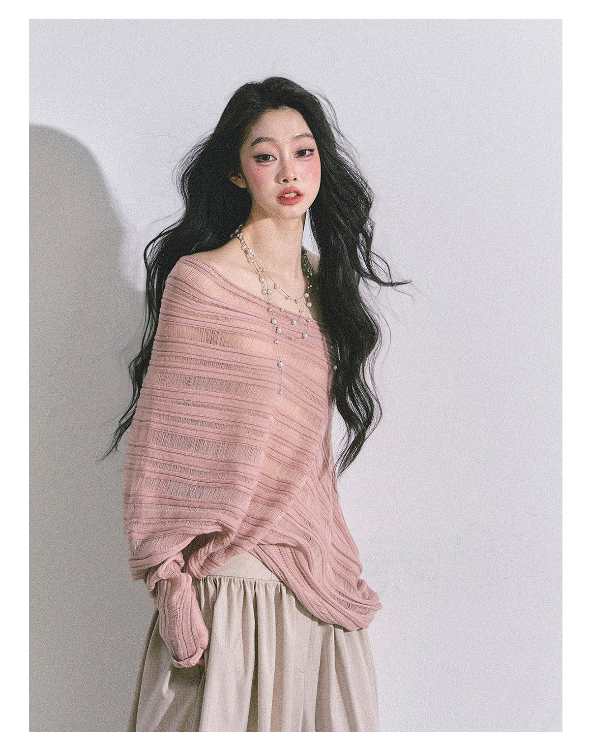 ShaoYeYan Gentle Sister French Style Off-Shoulder Knit Sweater