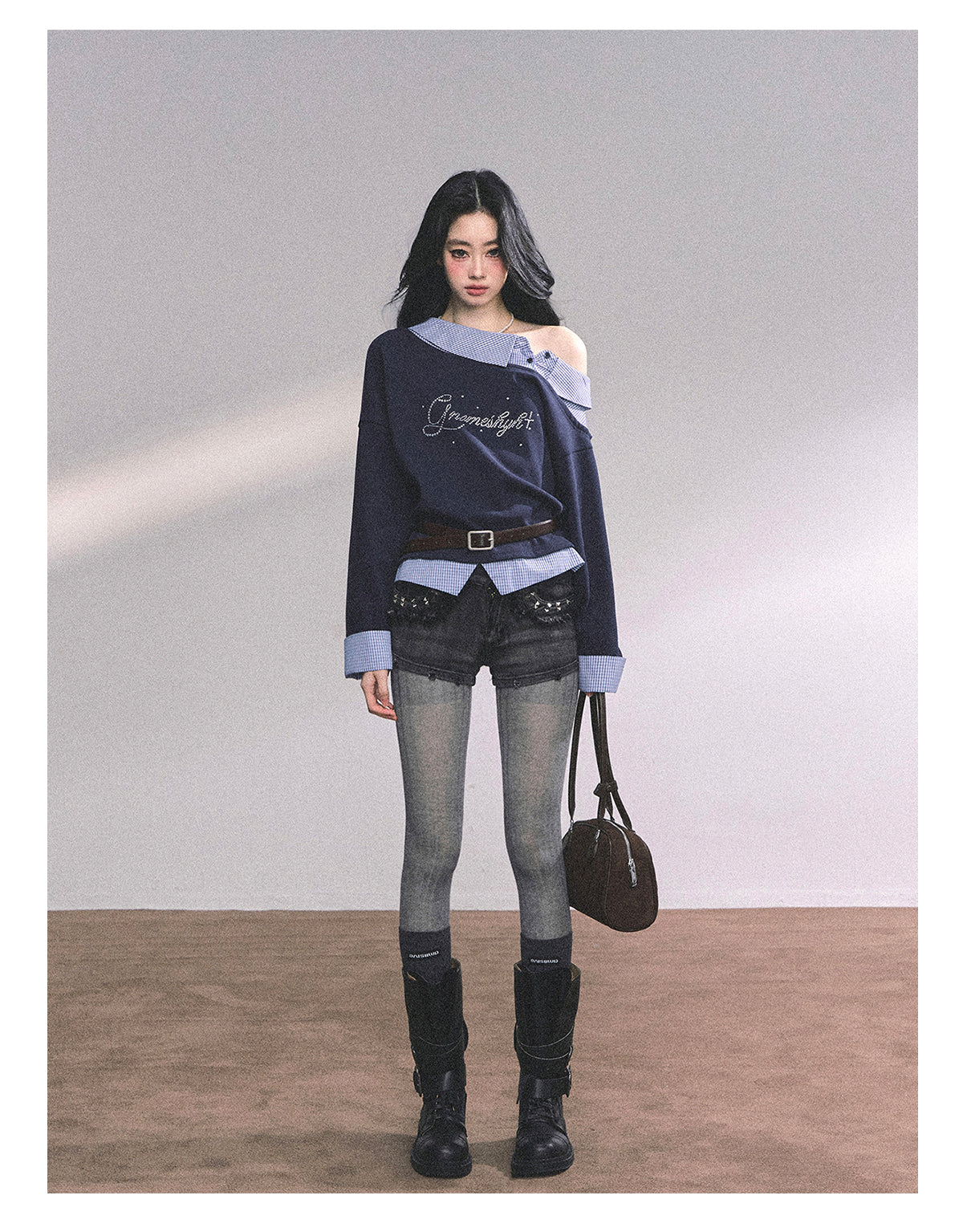 ShaoYeYan Leicester Girls High Fake Two-Piece American Plaid Hoodie