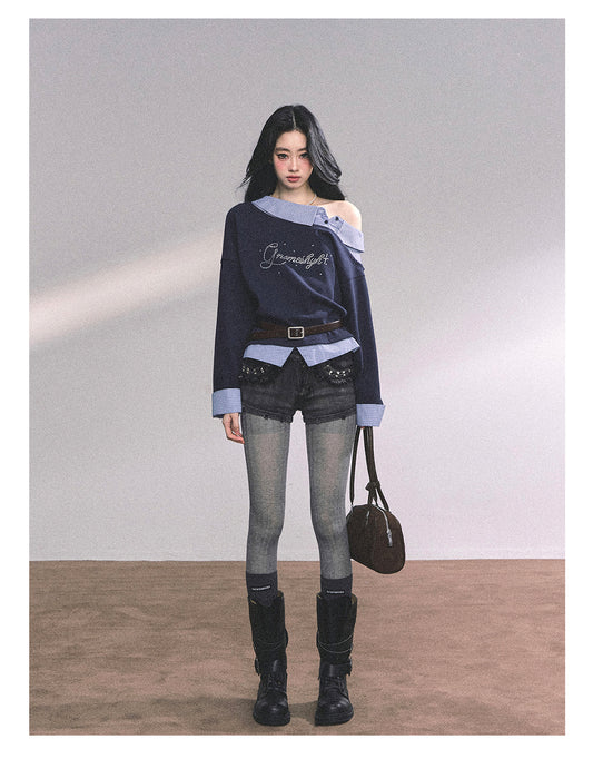 ShaoYeYan Leicester Girls High Fake Two-Piece American Plaid Hoodie