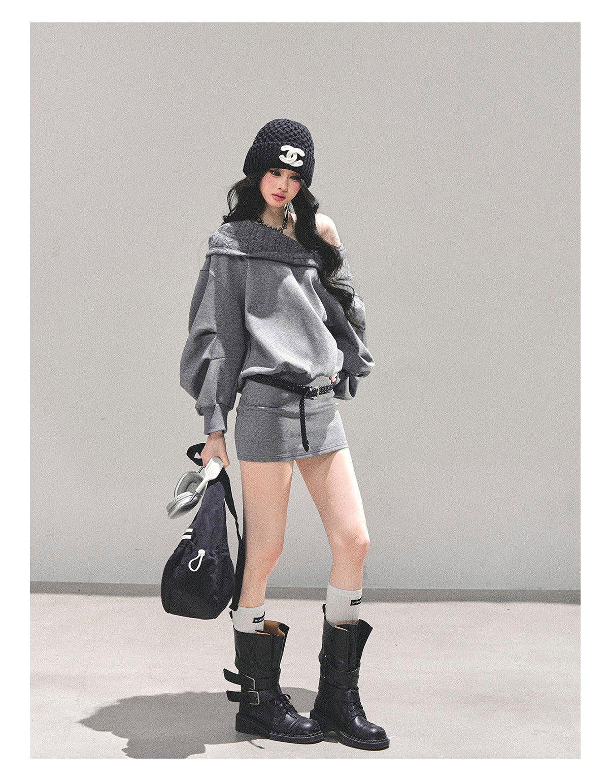 SHAOYEYAN Fake Two-Piece Oversized Hoodie Dress (with belt)