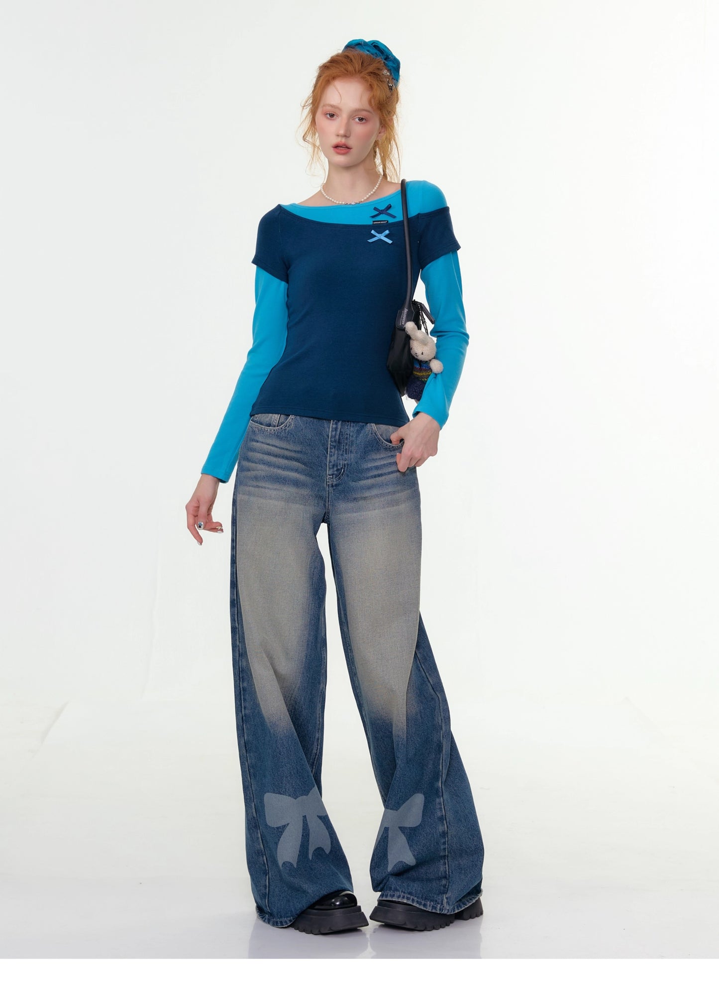 ZiziFei Bow-Print Denim Pants
