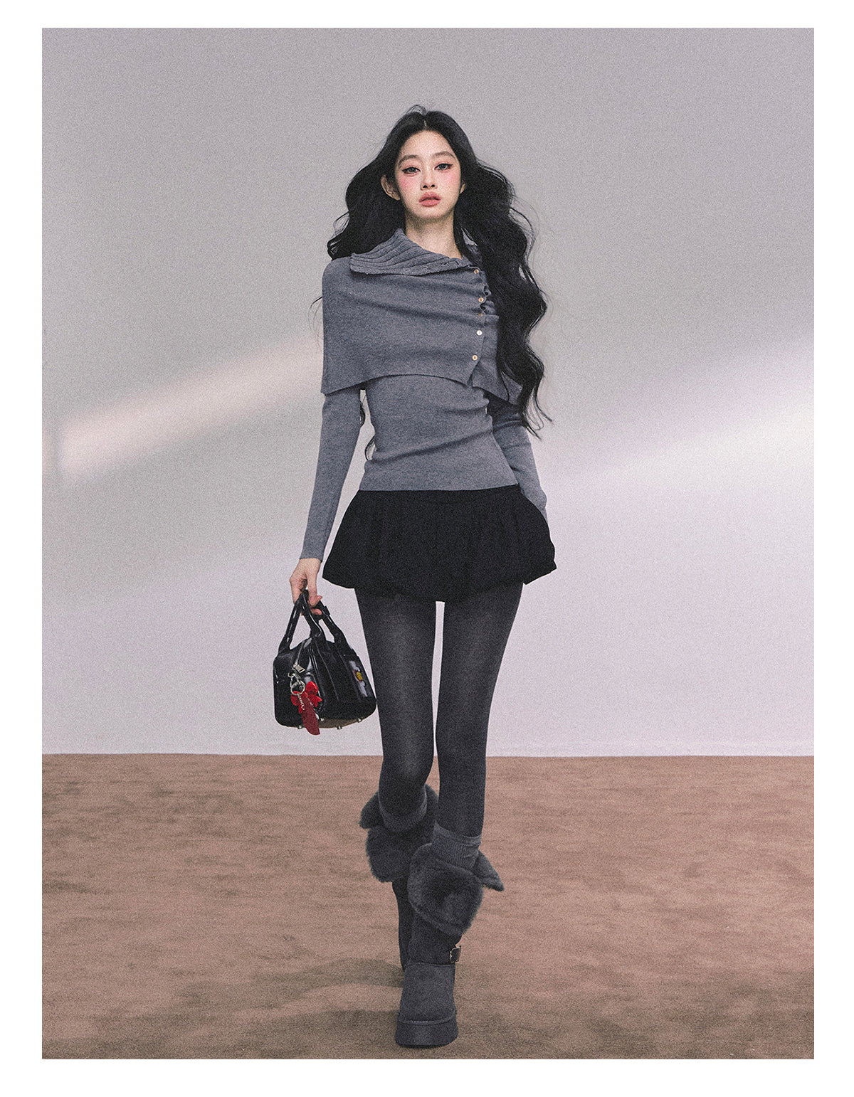 ShaoYeYan Noblewoman Waist-Defining Long Sleeve Knit Top