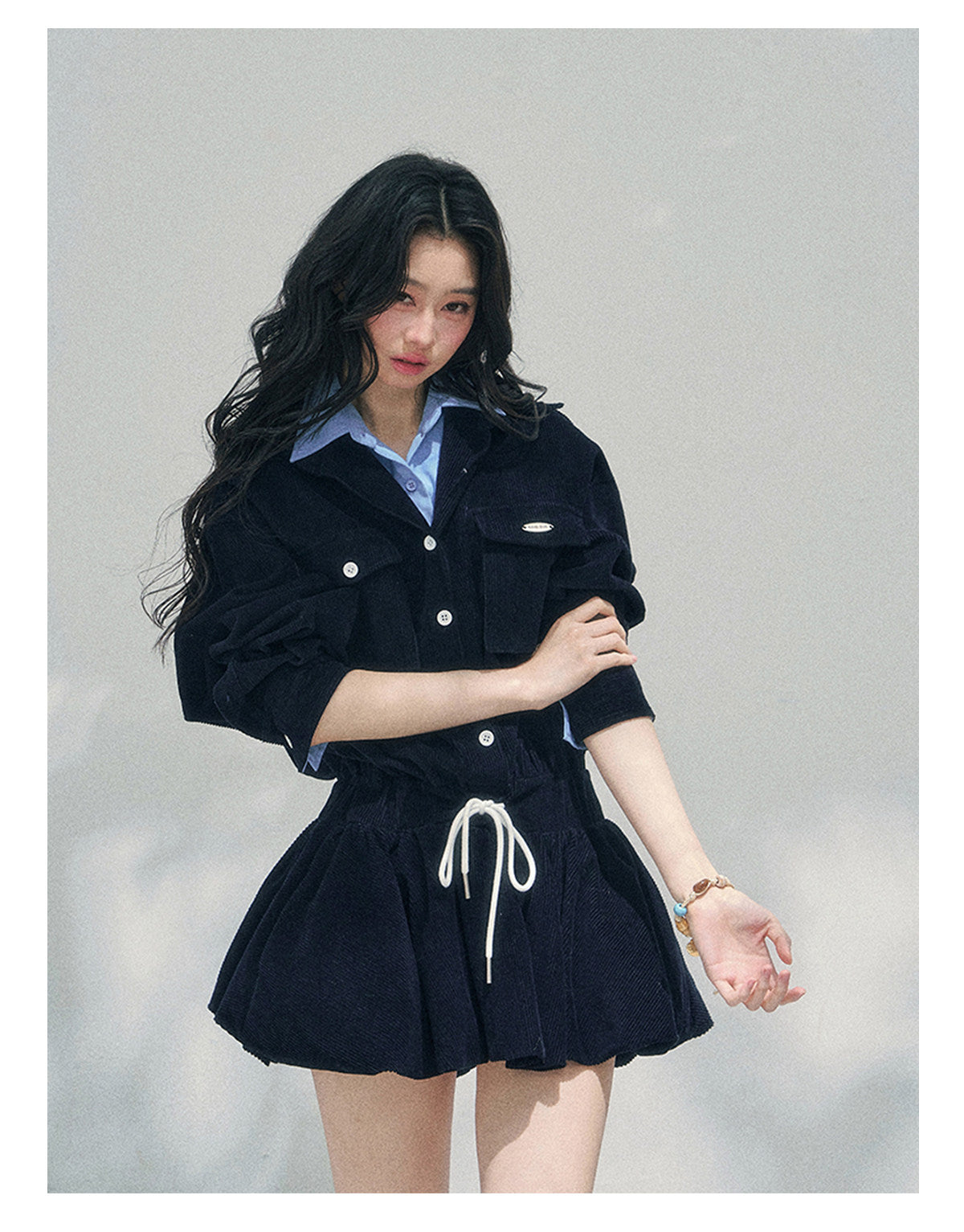 ShaoYeYan Aomalm Brewer Academy Fake Two-Layer Corduroy Dress
