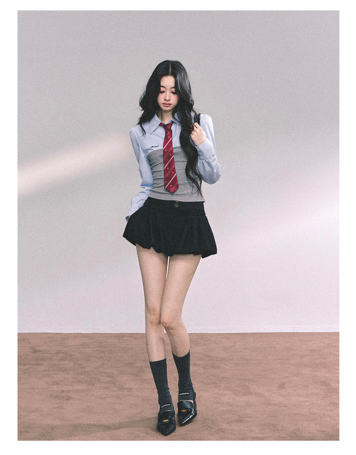 ShaoYeYan Edinburgh College Fake Two-Piece Striped Polo Knit Shirt