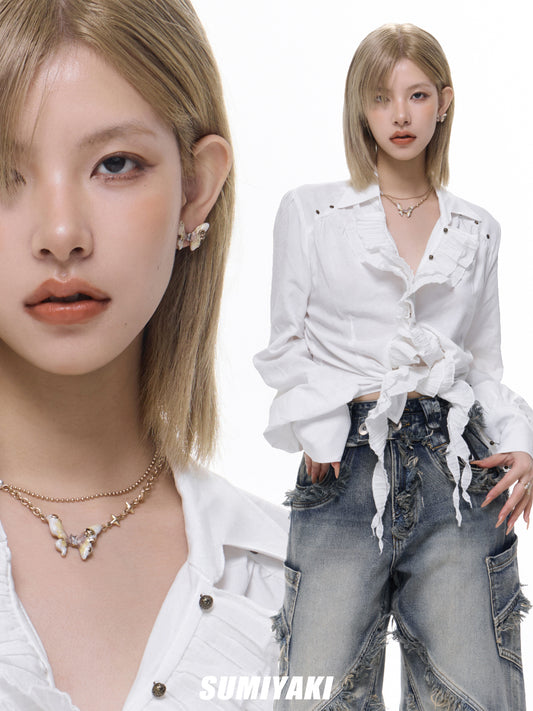 SUMIYAKI Butterfly Earrings & Pearl Necklace