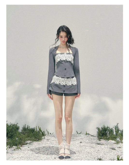 ShaoYeYan Aomalm Lace Undercurrent French Three-Piece Set