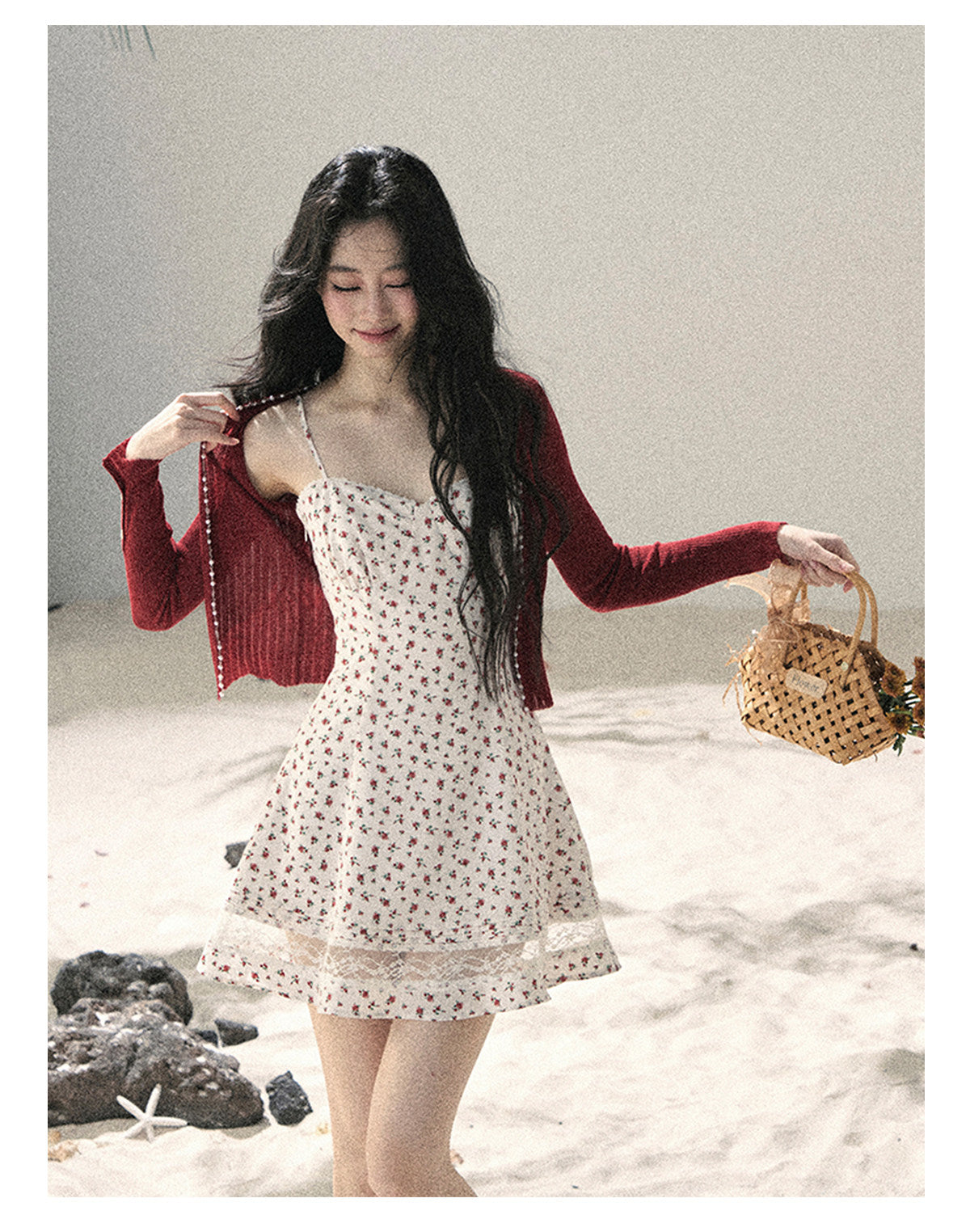 ShaoYeYan Aomalm Blooming Rose Off-Shoulder French Lace Floral Dress