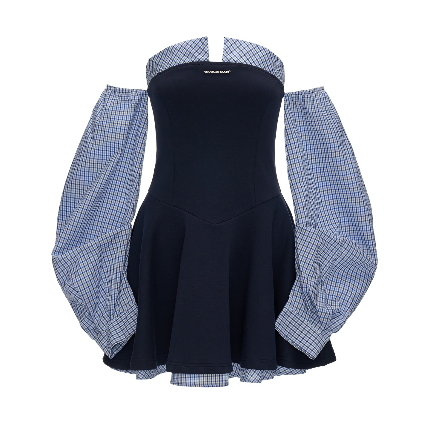 MAMC Plaid Panel Puff Sleeve Bustier Dress