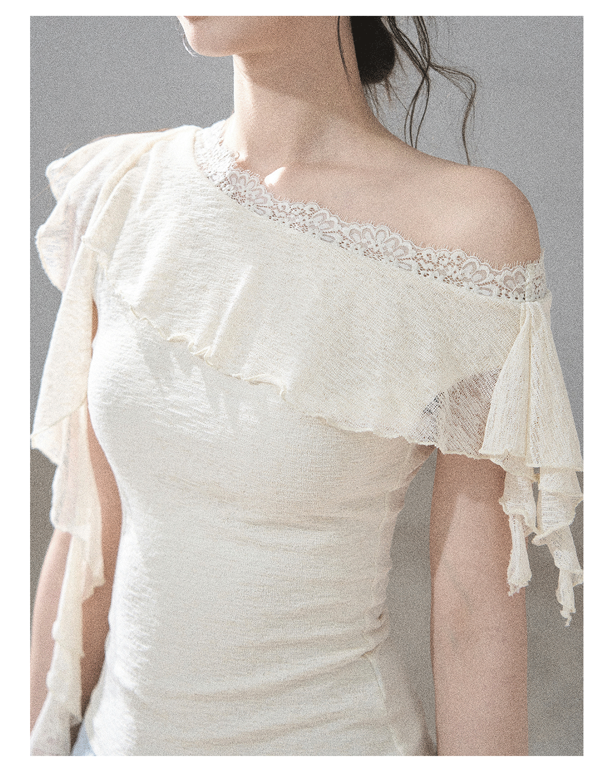 ShaoYeYan Aomalm Before Sunset Falls Korean Off-Shoulder Lace Top