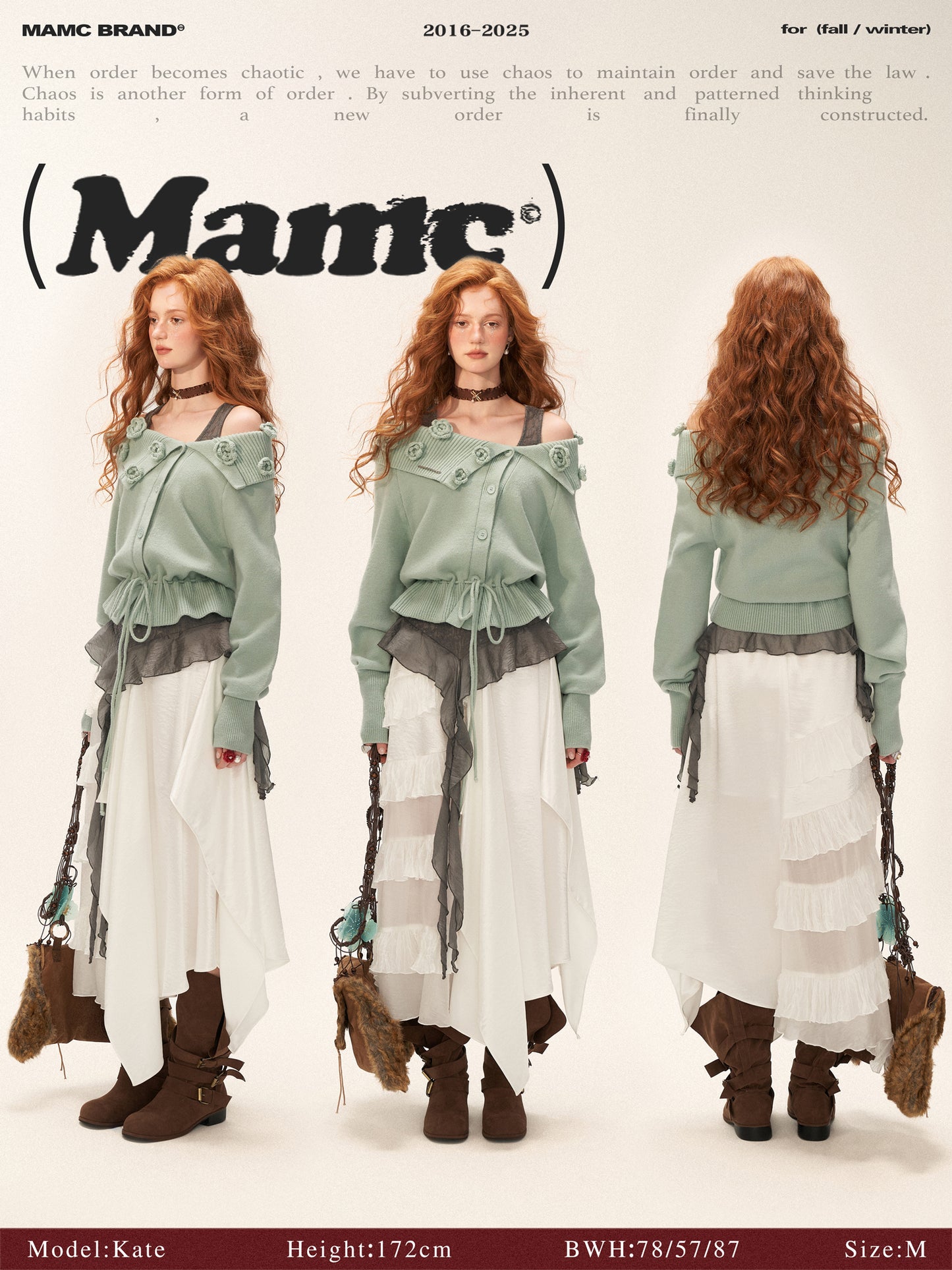 MAMC Off-Shoulder Rose Button Sweater