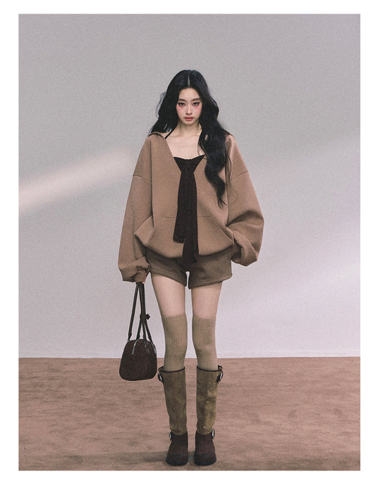 ShaoYeYan Autumn Leaves Riverside Casual Hoodie Set