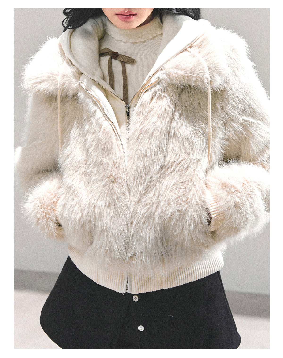 ShaoYeYan Only She Treads Through Snow Fake Two-Layer Hooded Coat