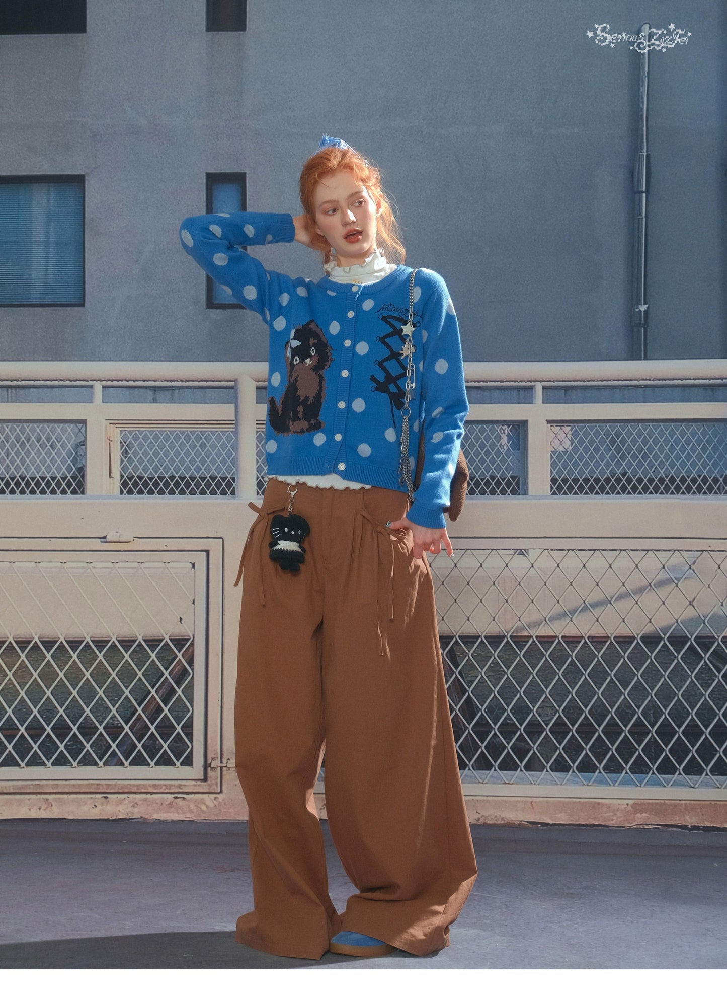 ZiziFei "Meow Sweetheart" Dot Knit Cardigan