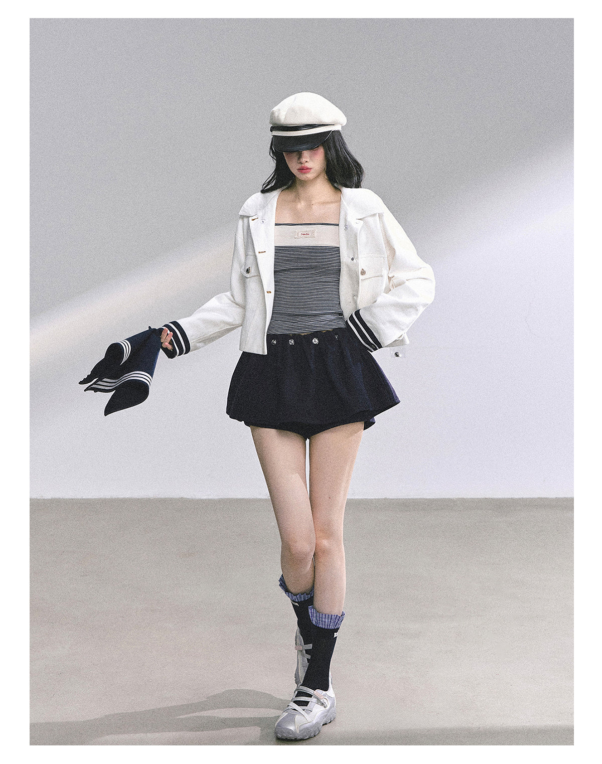 SHAOYEYAN Detachable Sailor Collar Denim Jacket (with detachable navy collar)