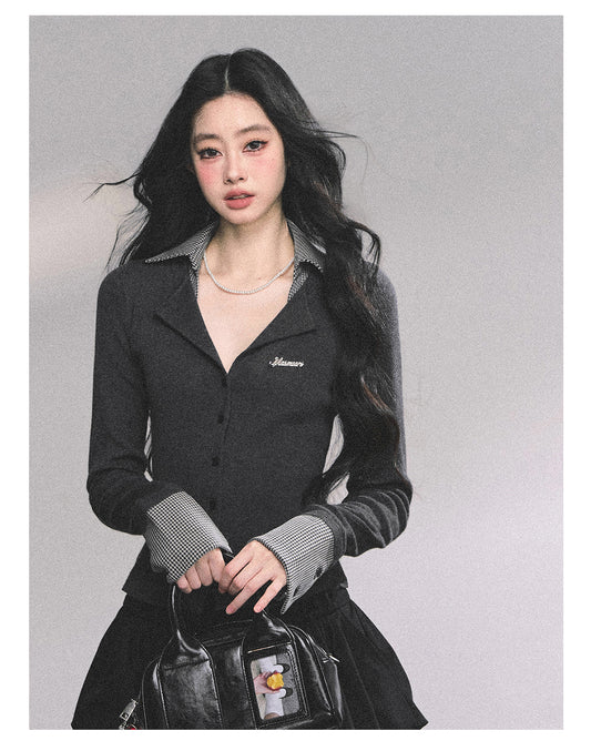 ShaoYeYan Transfer Student Girl Fake Two-Piece American Knit T-Shirt