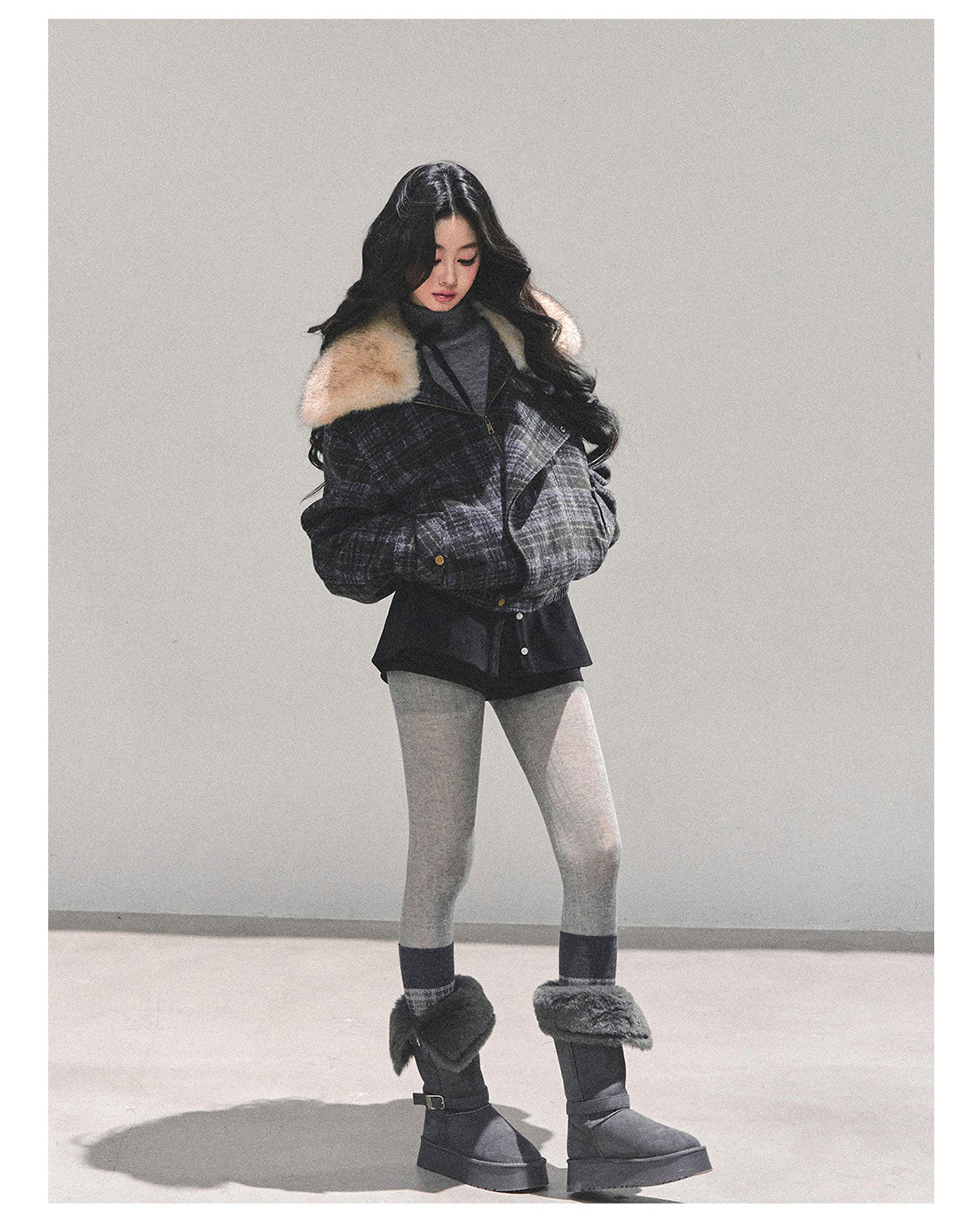 ShaoYeYan She's Less Gorgeous Than Fireworks Plaid Padded Coat