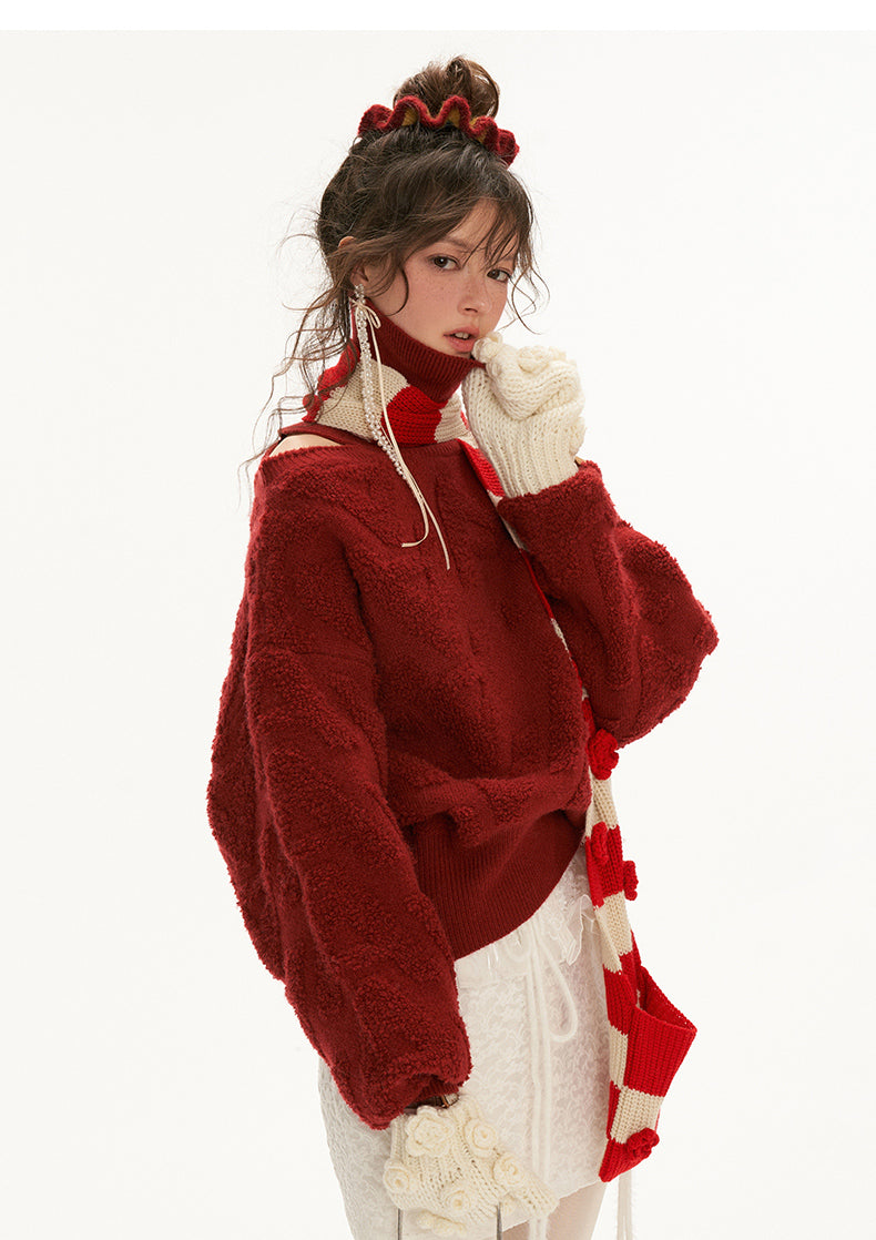 MAMC Off-Shoulder Embroidered Sweater