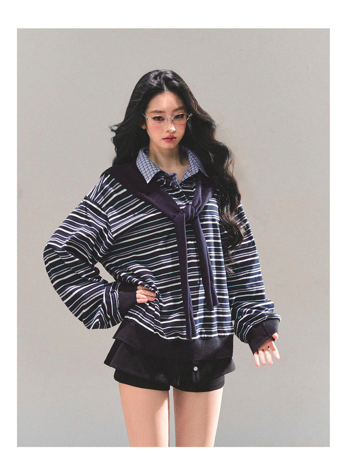 ShaoYeYan Fake Two-Layer Striped Polo Collar T-Shirt