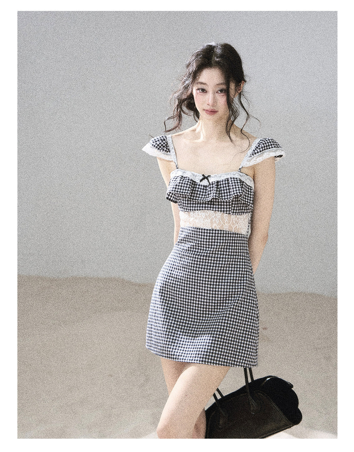ShaoYeYan Aomalm She in Old Film Frames French Lace Plaid Dress