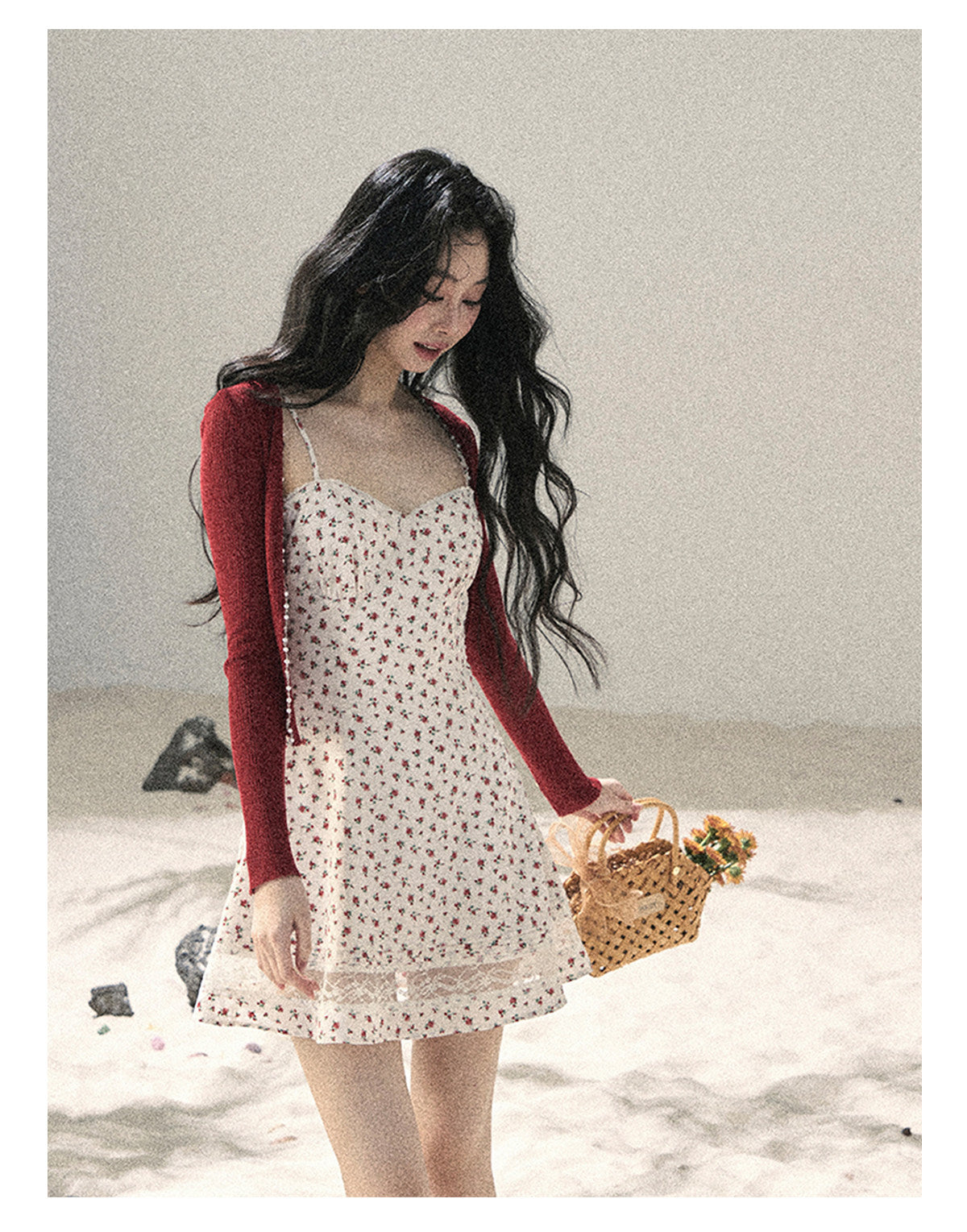 ShaoYeYan Aomalm Blooming Rose Off-Shoulder French Lace Floral Dress