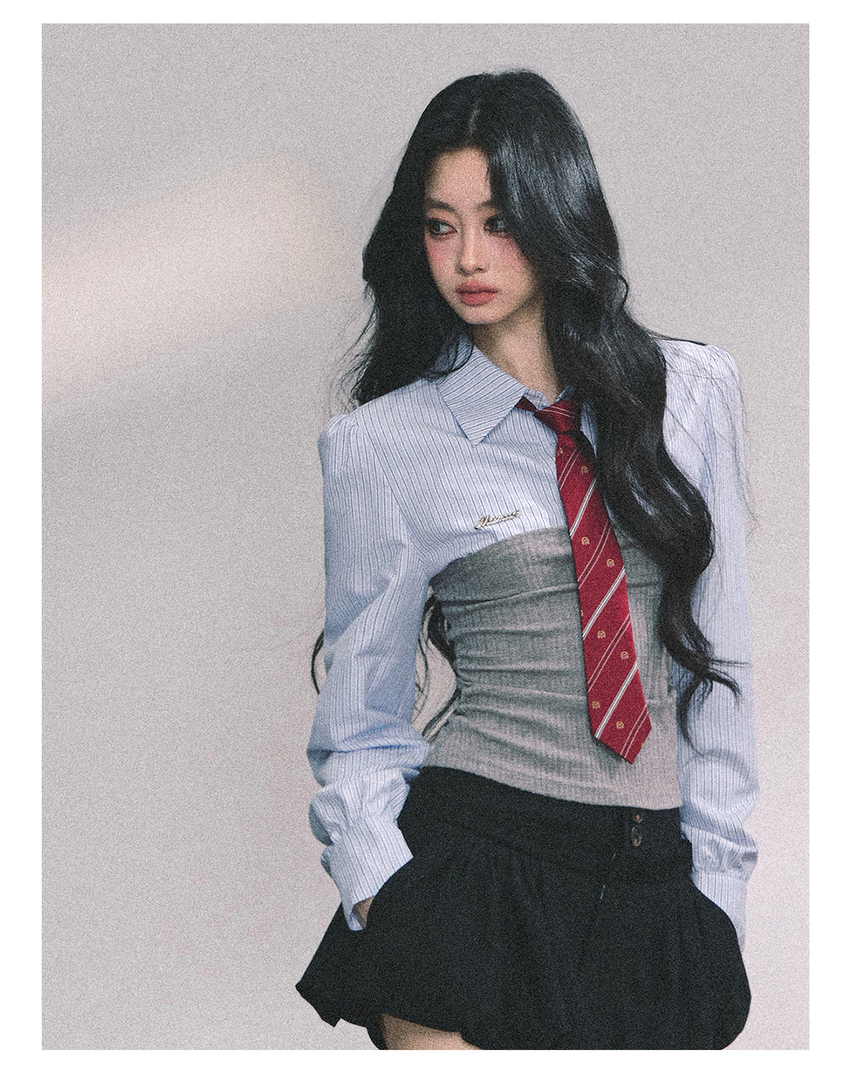 ShaoYeYan Edinburgh College Fake Two-Piece Striped Polo Knit Shirt