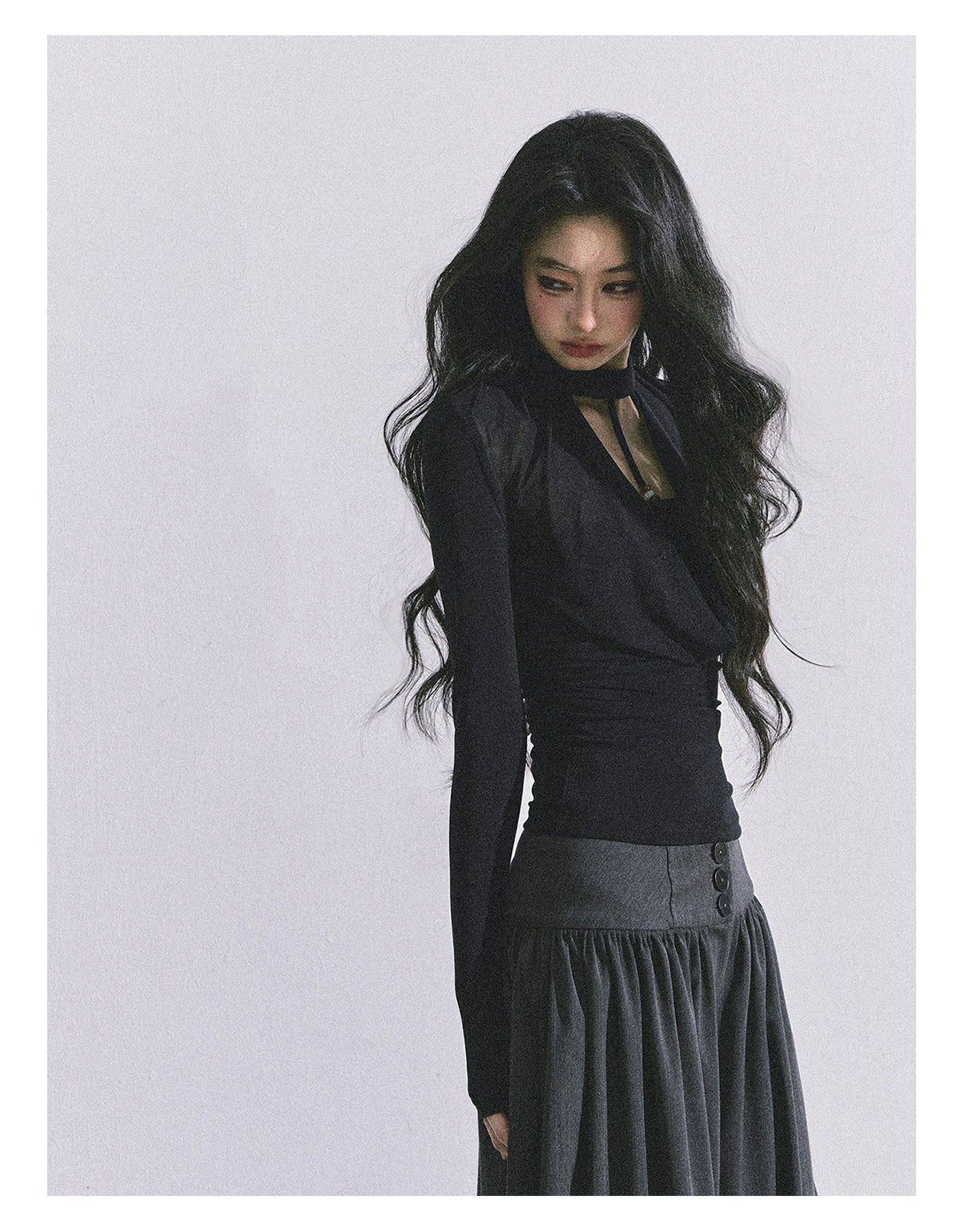 ShaoYeYan Baddie Hot Girl Fake Two-Layer Long Sleeve Top