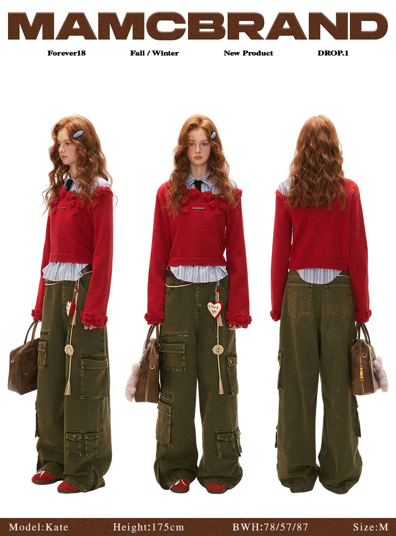 MAMC 'Rose Garden' Off-Shoulder Knit Cardigan