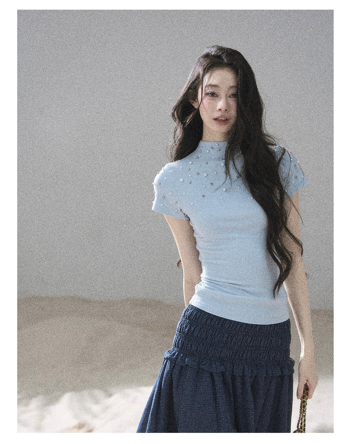 ShaoYeYan Aomalm Scattered Among the Stars Beaded Short Sleeve Top
