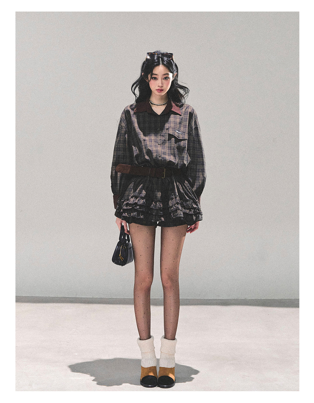 ShaoYeYan Sunset Trajectory Polo Plaid Dress