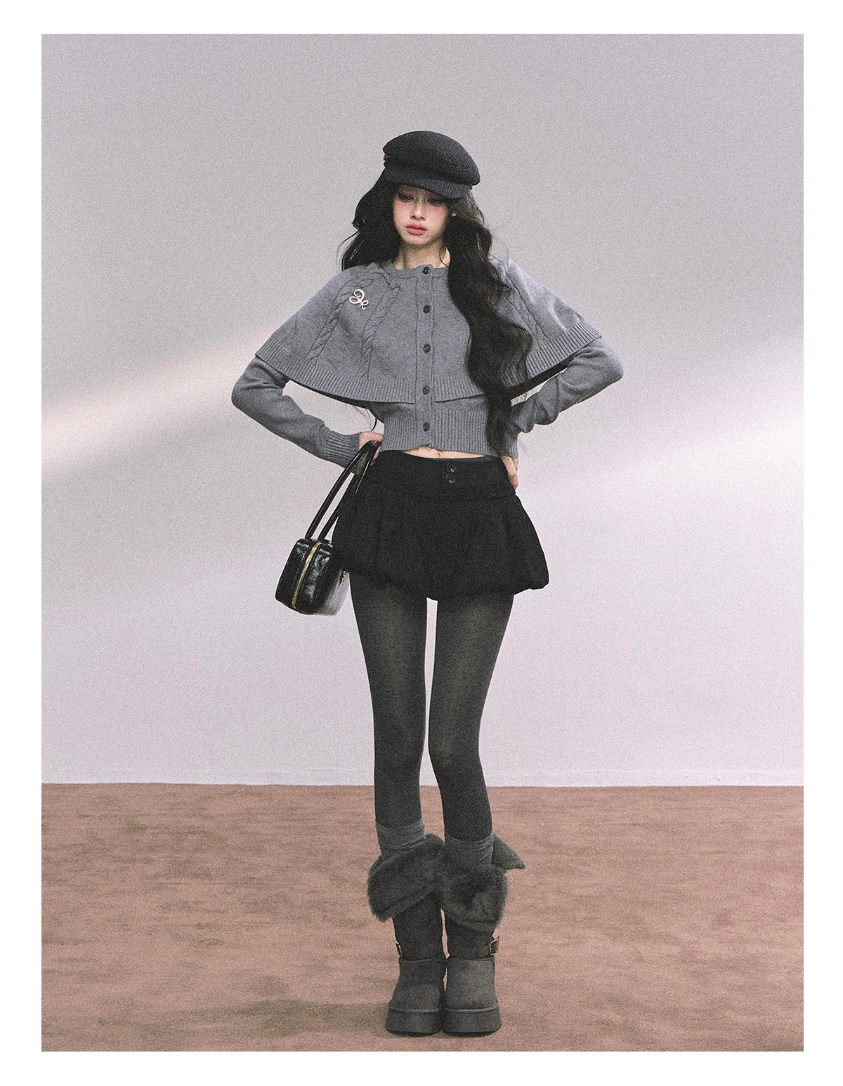 ShaoYeYan Miss Daisy American Knit Cable Cape Sweater