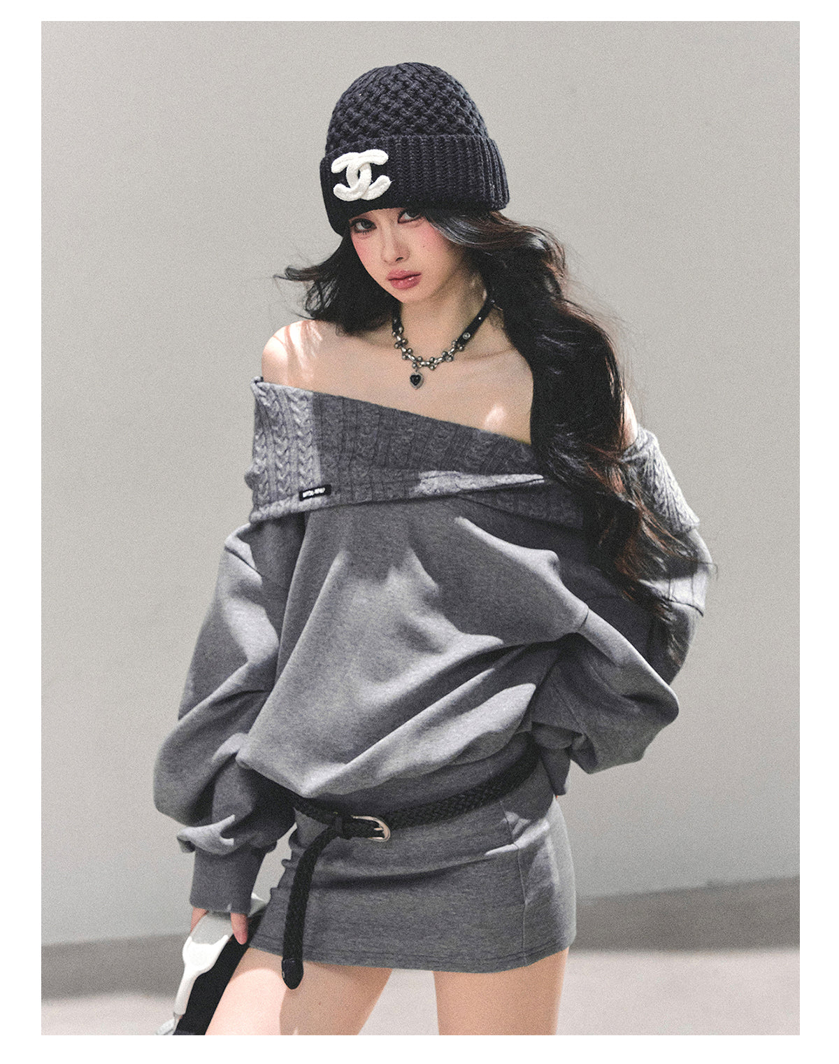 SHAOYEYAN Fake Two-Piece Oversized Hoodie Dress (with belt)