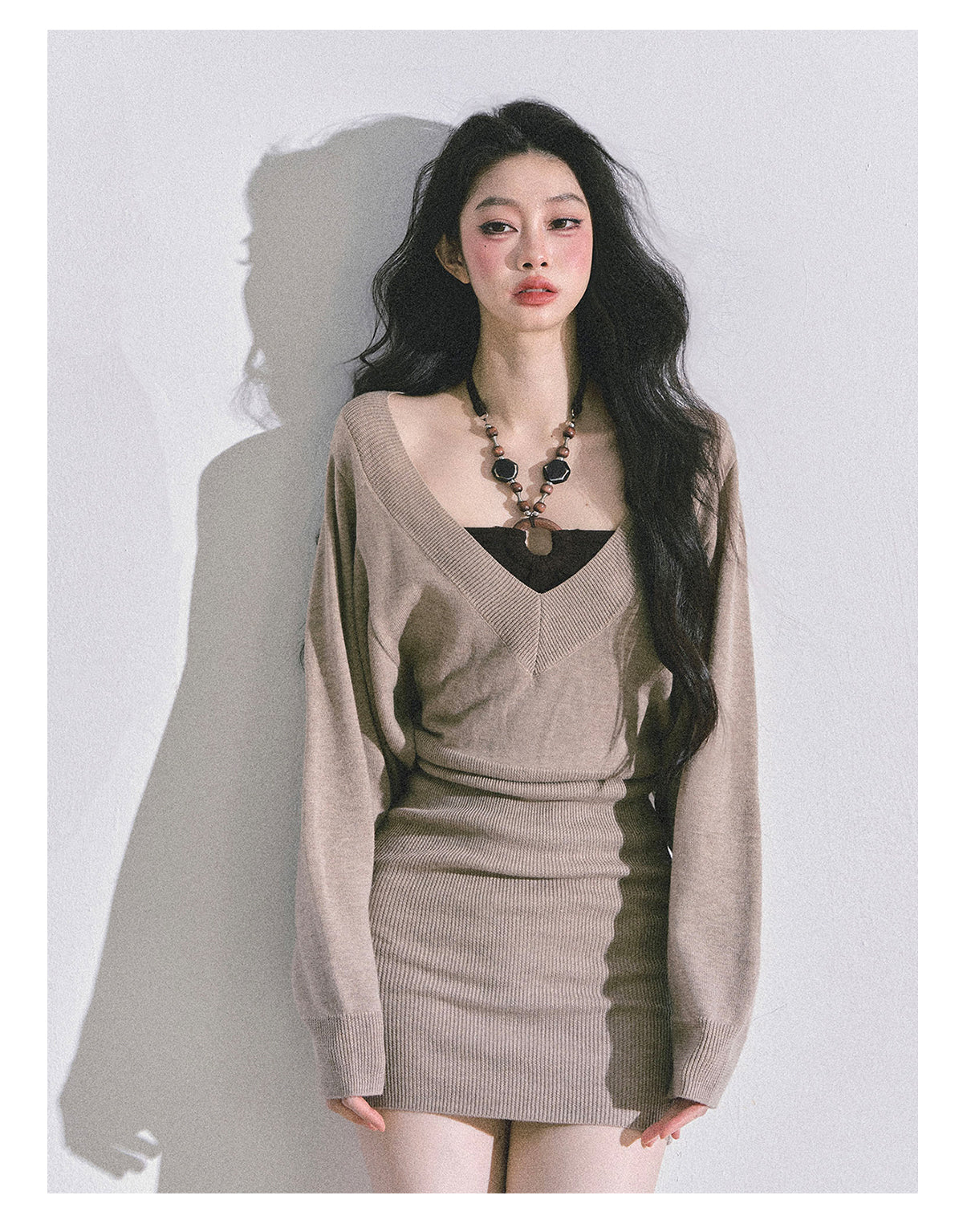 ShaoYeYan Golden Sweetie French Long Sleeve Knit Dress (included innerwear)