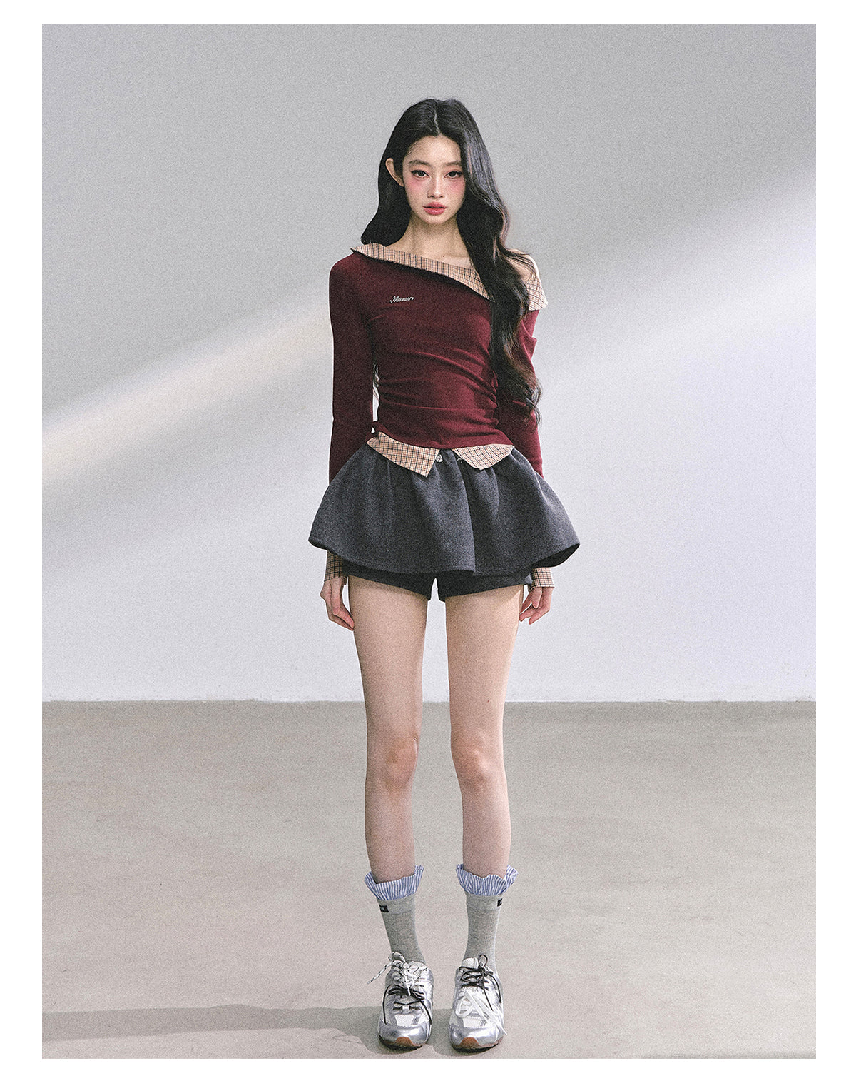 SHAOYEYAN Mock Two-Layer Waist-Defining Striped Tee