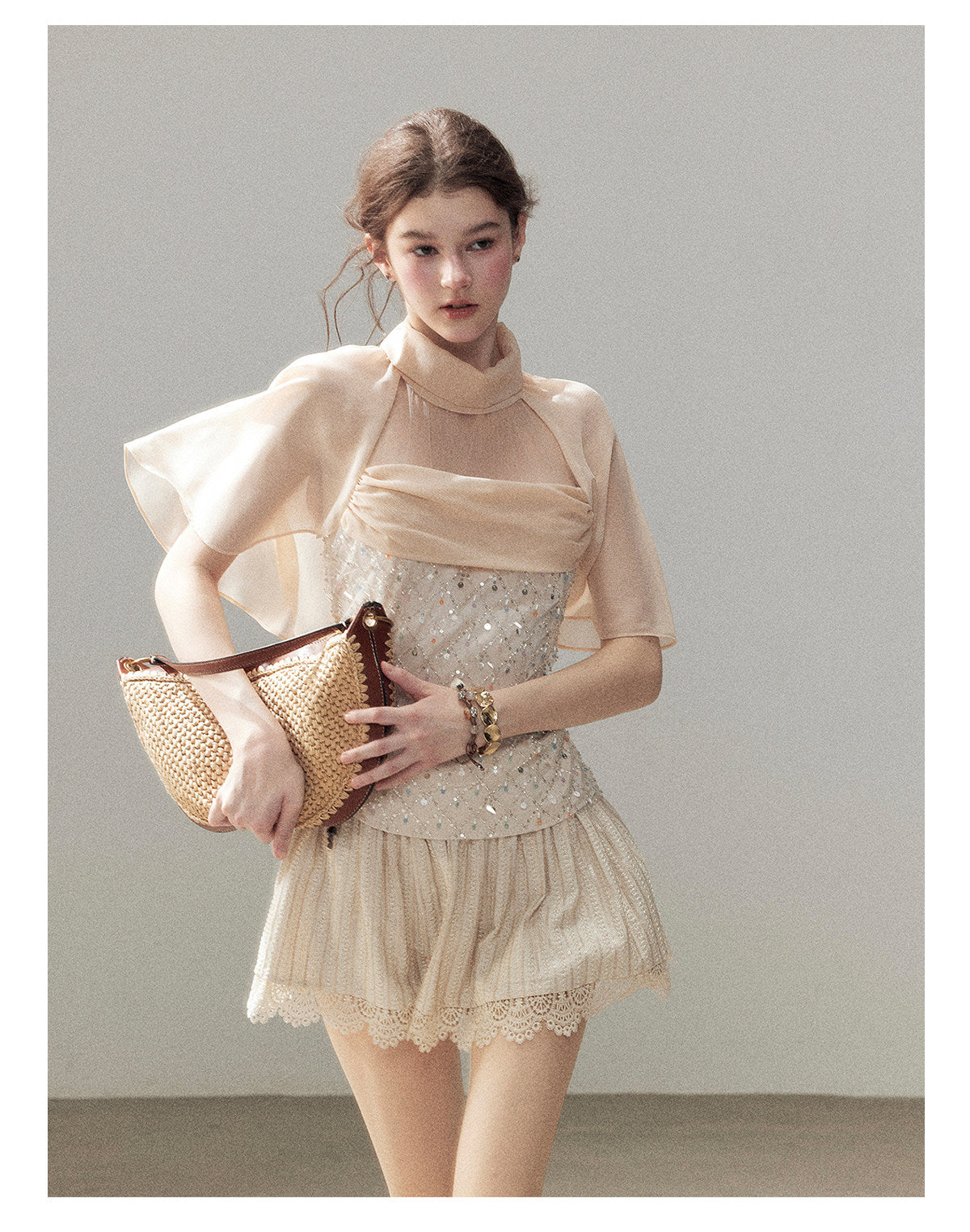 ShaoYeYan Aomalm Diffuse Nebula French Sheer Mesh Wrap Top